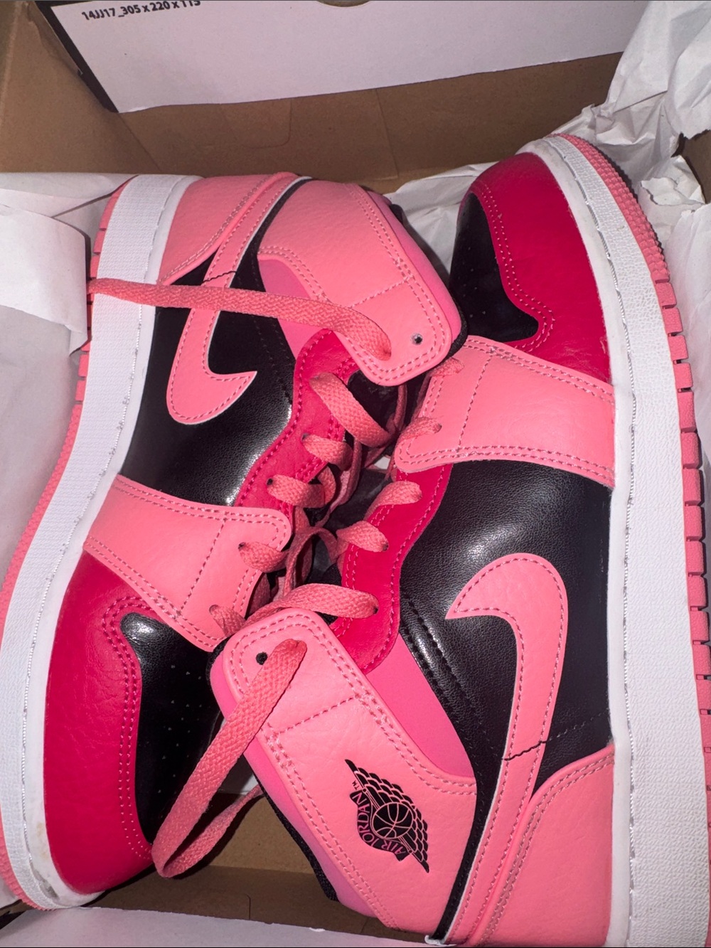 Jordan Pink and Black High Top Sneakers